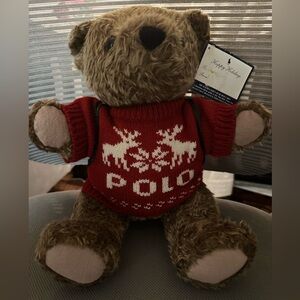Vintage  Ralph Lauren Polo 1998 Brown Teddy Bear W/ Red Holiday Sweater